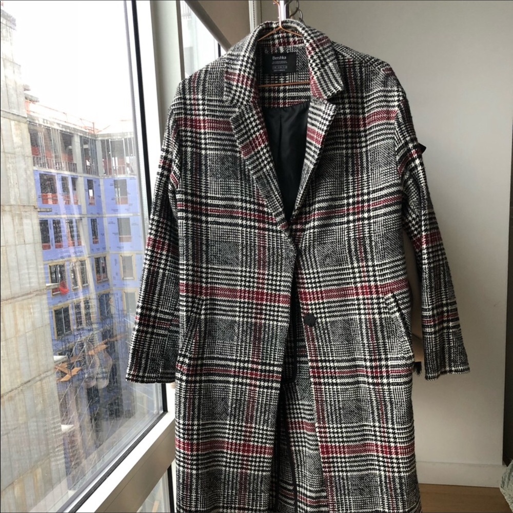 Bershka long plaid coat